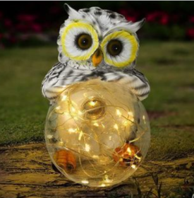 Solar LED Resin Owl Hug Ball Outdoor Villa Garden Landscape Light