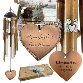 Bamboo Memorial Wind Chime Painted Heart and Angel Wings Sympathy Wind Chime Gift