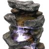 Outdoor Fountain 40inches Poly-resin Rock Water Fountain with LED Lights