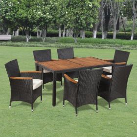 7 Piece Patio Dining Set with Cushions Poly Rattan