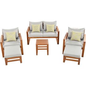 Outdoor Patio Wood 6-Piece Conversation Set; Sectional Garden Seating Groups Chat Set with Ottomans and Cushions for Backyard; Poolside; Balcony