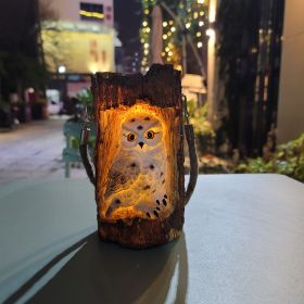 Resin Solar Stump Owl Lawn Night Light (Color: White)