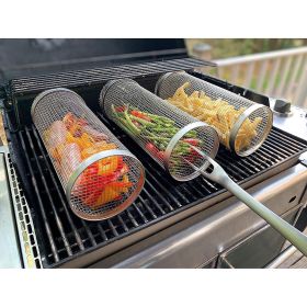 1PCS Rolling Grilling Basket - Round Stainless Steel BBQ Grill Mesh (size: 20cm)