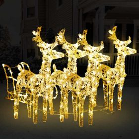 Reindeers & Sleigh Christmas Decoration 240 LEDs Acrylic (Color: White)