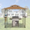 8 x 5 FT Grill Pergola Tent with Air Vent Double Tiered BBQ Gazebo Outdoor Barbecue Canopy, Khaki/Gray